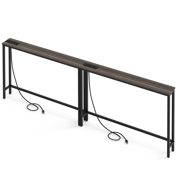2pcs 灰色 密度板贴三胺+铁 200*15*79cm 玄关桌 带排插（美标）-3