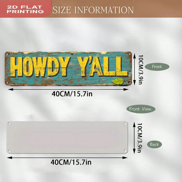 CIFbuy 2D 平面印刷“HOWDY YALL”装饰性铝制招牌，防锈墙面装饰（TikTok, temu 自提物流）-4