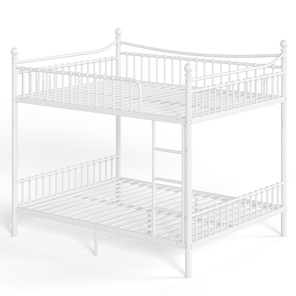 Queen over Queen Metal Bunk Bed with Unique Curved Guardrail Design, Round Tube bunk bed Frame, No Box Spring Required, Metal Bunk Bed Frame for Kids Teens,adults, White-11