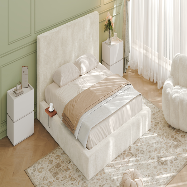 AirFrame King Bed Frame with adjustable Sliding Side Table, 8.7'' Cloud Upholstered Sponge Cushion, Easy Assembly (Off-White).-14