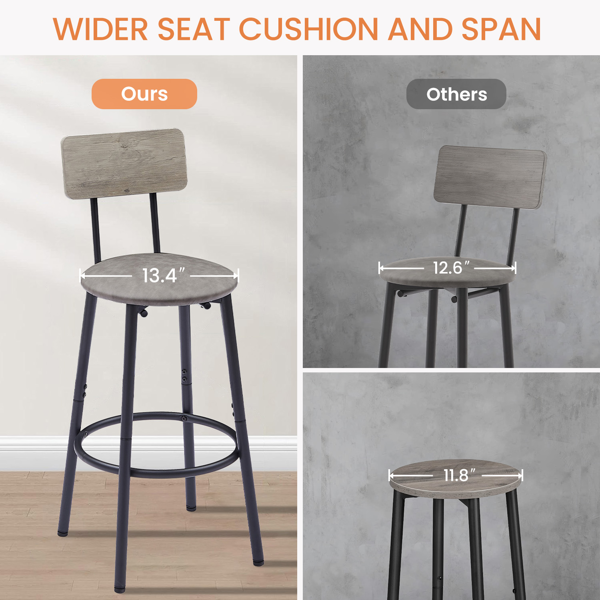Bar Table Set with 4 Bar stools PU Soft seat with backrest, Grey, 47.24'' L x 23.62'' W x 35.43'' H-11