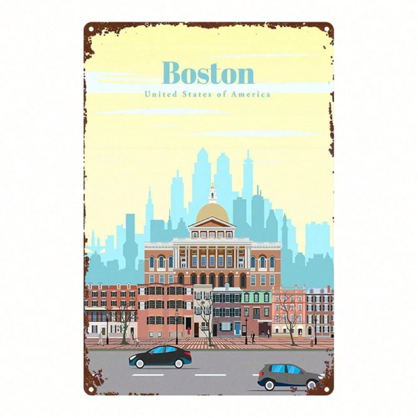 CIFbuy 金属招牌 波士顿之旅 墙面装饰 8x12，复古怀旧纪念品 墙面艺术礼品（TikTok, temu 自提物流）-1