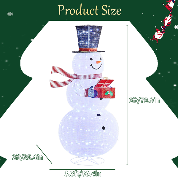 6ft  白色 手拿电动开盖礼物盒雪人 蒙布 200L 白灯 伸缩款 圣诞灯饰雪人 4.5V 3.6W 美规-7