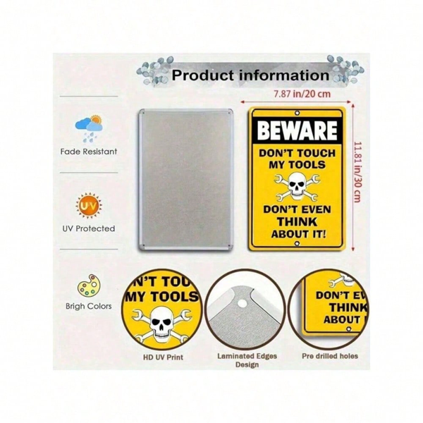 CIFbuy 1个趣味警示铁皮牌 别碰我的工具 幽默车库装饰 8x12英寸（TikTok, temu 自提物流）-5