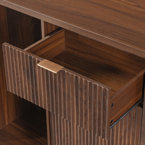K&K 59" Coffee Bar Cabinet with Fridge Space & Tilt-Out Trash Cabinet, Mini Fridge Wine Cabinet with Storage/Charging Station, Fluted Buffet Sideboard with Glass Holder for Dining Room, Walnut Brown-19