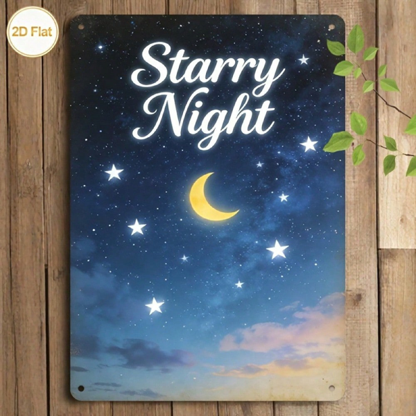 CIFbuy 2D平面锡制招牌 金属铁皮画 星夜、月亮与繁星装饰（TikTok, temu 自提物流）-3