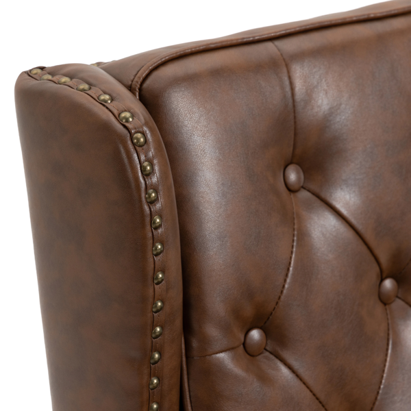 Wood Frame Armchair, Modern Accent Chair Lounge Chair with Sturdy Wood Legs for Living Room Bedroom (Brown PU)-18