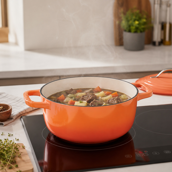 不锈钢手柄 5QT 4.7L 圆形 珐琅锅 橙色渐变 含手套 隔热垫-3