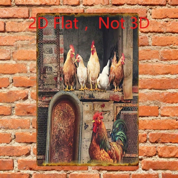 CIFbuy 复古农场鸡2D印花铁皮装饰牌，乡村风农场动物墙饰 8x12英寸（TikTok, temu 自提物流）-2
