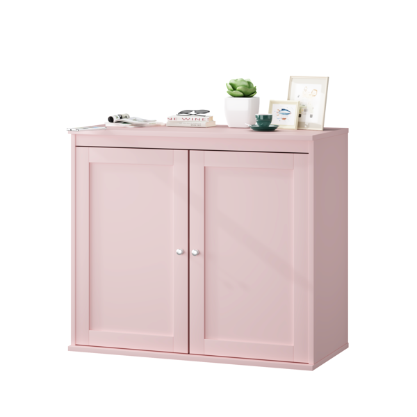 Kitchen Storage Cabinet with Double Doors, Coffee Bar Cabinet with Adjustable Shelves, Sideboard Buffet for Dining Room, Living Room or Entryway, Pink-18