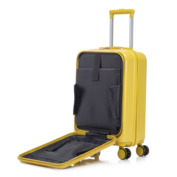 14"/20" 2 pcs/set in ABS Spinner Wheel Luggage, with Combination Lock and Front Opening Design, 14" Cosmetic Case (Yellow)-19