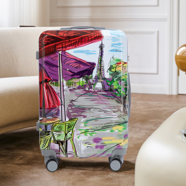 20"/24"/28" 3 pcs/set in PC Spinner Wheel Luggage, Carry on Suitcase, With Printed pattern and Combination Lock (Coffee+Iron Tower)-10