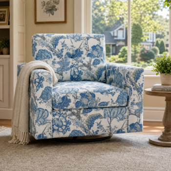 Floral Upholstery Degree Rotation Single Sofa Chair for Living Room, Bedroom, Office