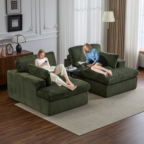 Double Chaise Lounge Chair Indoor,Oversized Upholstered Sleeper Cloud Couch,Deep Seat Luxury Sofa Bed,Sectional Sofa Chaise Love-seat,Corduroy Reading Chair for Living Room,No Assembly Required,Green-24