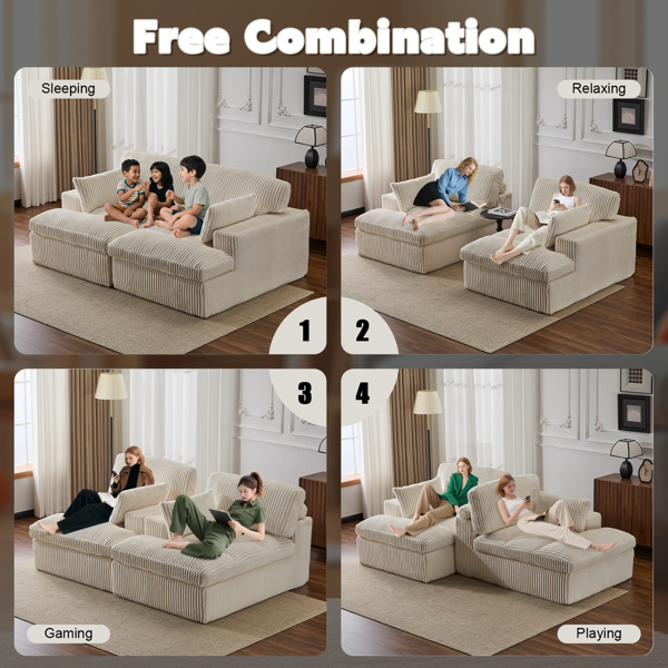 Double Chaise Lounge Chair Indoor,Oversized Upholstered Sleeper Cloud Couch,Deep Seat Luxury Sofa Bed,Sectional Sofa Chaise Love-seat,Corduroy Reading Chair for Living Room,No Assembly Required,White-20