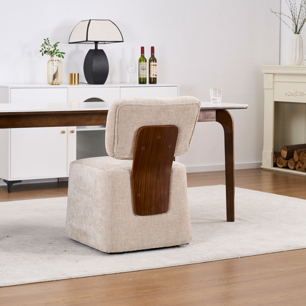 Linen Upholstered Armless Dining Chair with Casters,BEIGE-10