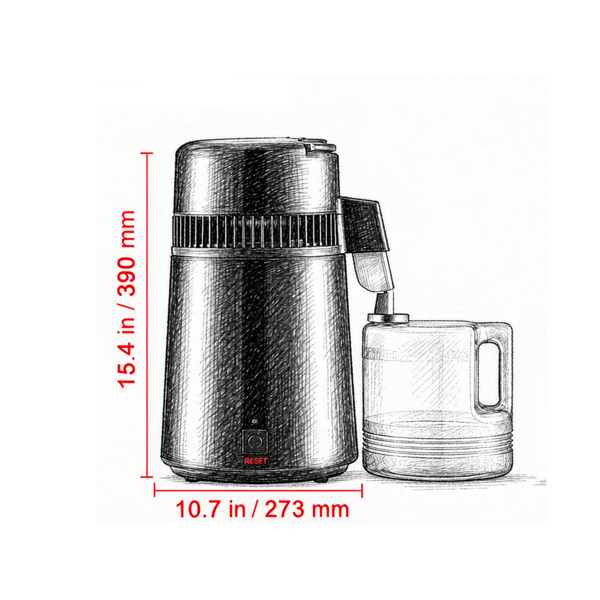 1.05加仑纯水蒸馏器，750W台式净化器，带不锈钢内部和过滤器，家用蒸馏水机，黑色-3