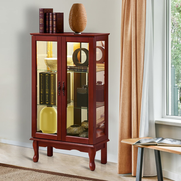 Curio Cabinet Lighted Curio Diapaly Cabinet with Adjustable Shelves and Mirrored Back Panel, Tempered Glass Doors (Cherry, 3 Tier), (E26 light bulb not included)-3