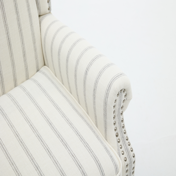 Modern Accent Chair with Retro Wood Legs, Comfy Upholstered Armchair, Floral Design Single Sofa Chair for Living Room Bedroom Office - Stripe-7