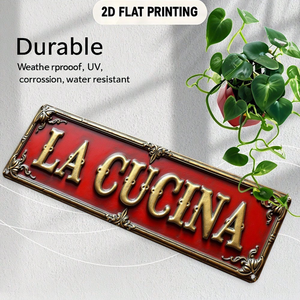 CIFbuy 烫金 LA CUCINA 2D 平面铝制招牌，欧式时尚墙面装饰（TikTok, temu 自提物流）-5