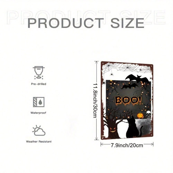 CIFbuy 1个复古万圣节金属铁皮装饰牌，恐怖黑猫与南瓜铁艺造型（TikTok, temu 自提物流）-2
