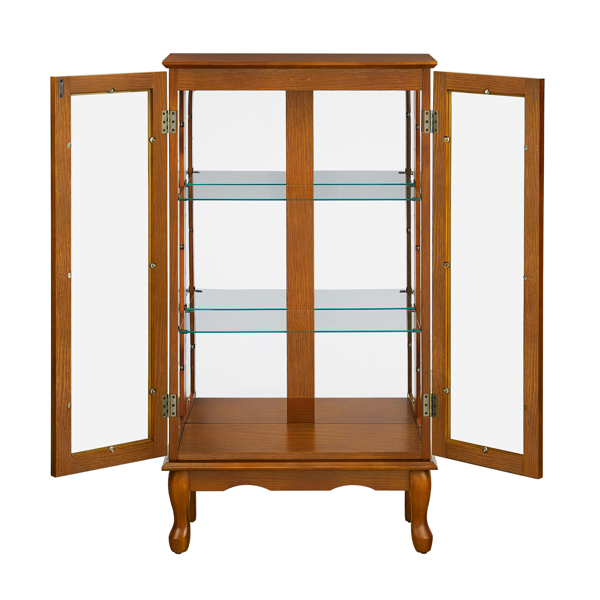 Curio Cabinet Lighted Curio Diapaly Cabinet with Adjustable Shelves and Mirrored Back Panel, Tempered Glass Doors (Oak, 3 Tier), (E26 light bulb not included)-8