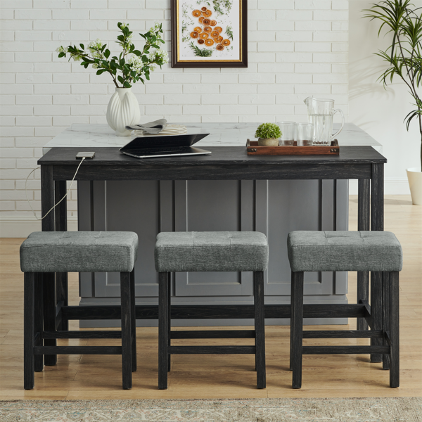 59 Inch Bar Table, Dining Table, Sofa Table with Power Outlet, 3 Upholstered Stools, 4 Piece Bar Table and Chair Set for Living Room, Dining Room, Kitchen-5