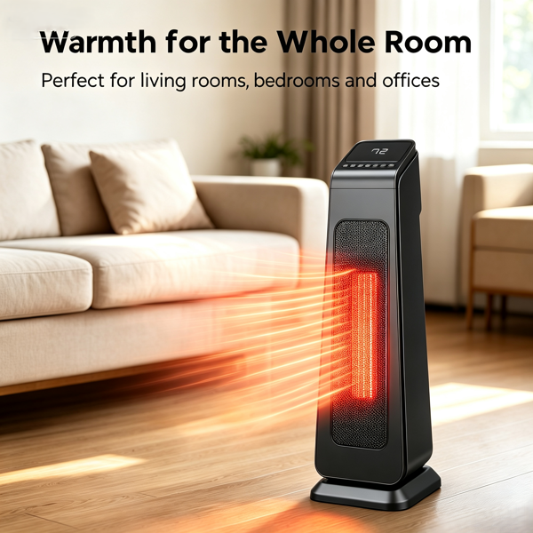 美规 HT1023 120V 1500W 取暖器 黑色 塑料 23寸塔式/PTC/配遥控 三档加热/可调温/定时/摇头-5