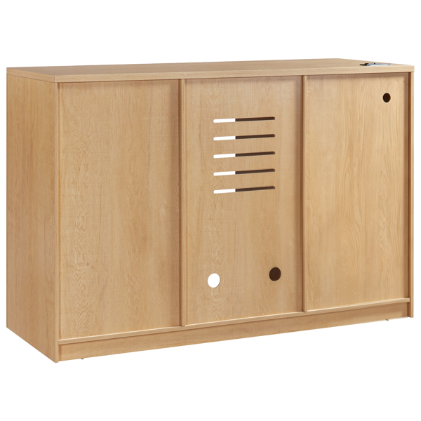 K&K 59" Coffee Bar Cabinet with Fridge Space & Tilt-Out Trash Cabinet, Mini Fridge Wine Cabinet with Storage/Charging Station, Fluted Buffet Sideboard with Glass Holder for Dining Room, Natural Oak-47