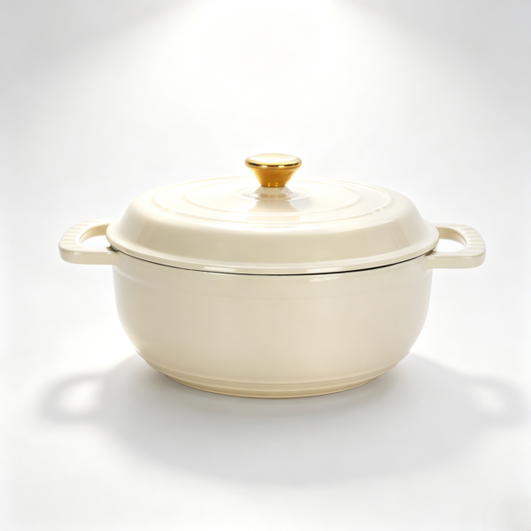 铸铁 5QT 烹饪锅具 陶瓷白 含两个硅胶手套 珐琅锅-5