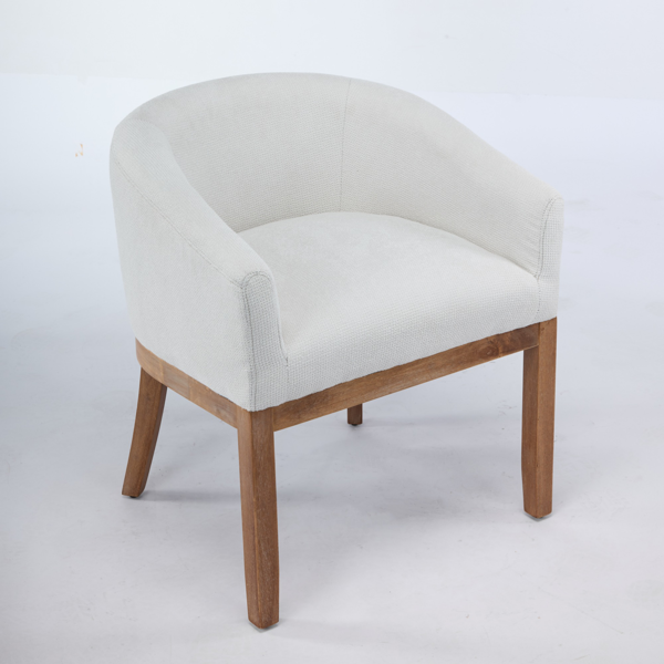 Mid Century Modern Upholstered Barrel Dining Chairs with Arms,Farmhouse Linen Kitchen & Dining Room Chairs with Natural Hardwood Frame, 19" W Accent Chairs for Living Room,Single Pack,Beige,SW1891BG-4