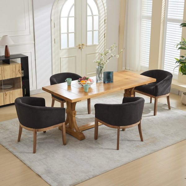Mid Century Modern Upholstered Barrel Dining Chairs with Arms,Farmhouse Linen Kitchen & Dining Room Chairs with Natural Hardwood Frame, 19" W Accent Chairs,Single Pack,Charcoal Gray,SW1891BK-23