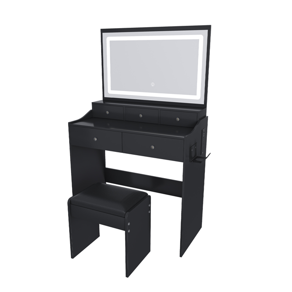New Large Mirror Vanity Desk for Bed room  , Modern Makeup Vanity Set with Power Outlet and Hair dryer holder, 5 Drawers , 3 Lighting Color Adjustable Dressing Table for Bedroom, Black Color-9
