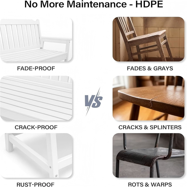 HDPE 户外长凳，耐候型庭院及门廊长凳，配有铝合金加固框架，承重560磅，免维护花园长凳，适用于后院、露台和草坪-7