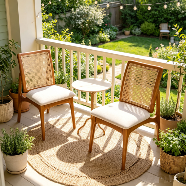 Set of 2 Mid Century Modern Rattan Dining Chairs, Solid Rubber Wood Frame Dining Side Chairs with Natural Cane Rattan Backrest-14