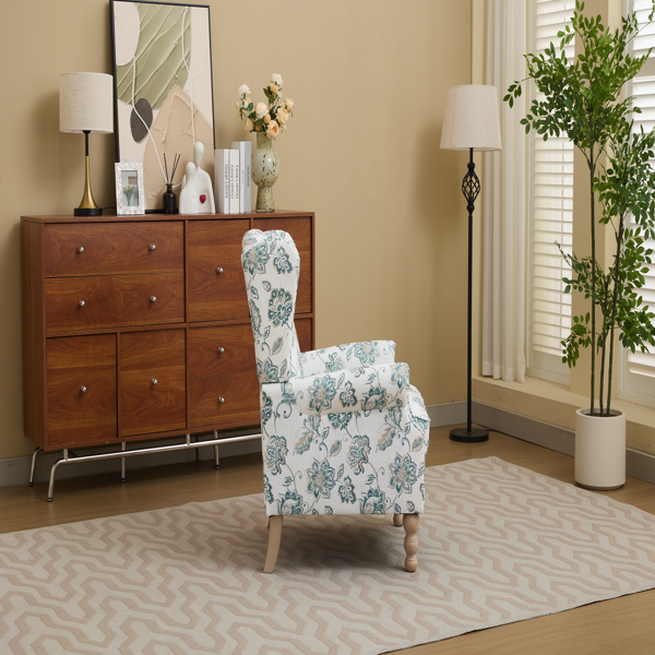 Modern Accent Chair with Retro Wood Legs, Comfy Upholstered Armchair, Floral Design Single Sofa Chair for Living Room Bedroom Office-5