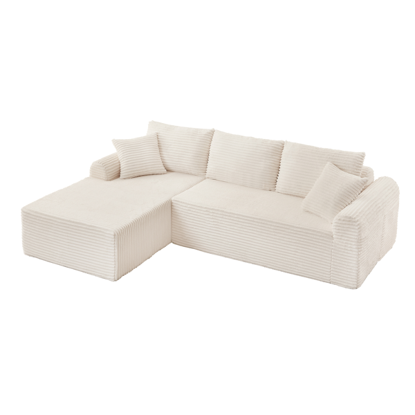Full-Compression Chaise Lounge Set – Modular Corduroy Sectional with Arched Armrests, Non-Slip Base, Includes 3 Back Cushions & 2 Throw Pillows,Right chaise longue sofa-12