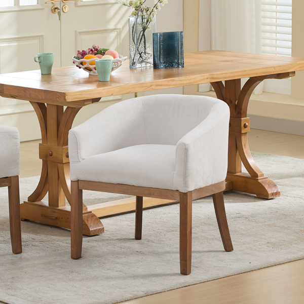 Mid Century Modern Upholstered Barrel Dining Chairs with Arms,Farmhouse Linen Kitchen & Dining Room Chairs with Natural Hardwood Frame, 19" W Accent Chairs for Living Room,Single Pack,Beige,SW1891BG-13