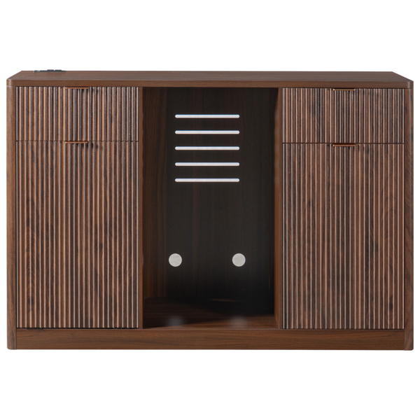K&K 59" Coffee Bar Cabinet with Fridge Space & Tilt-Out Trash Cabinet, Mini Fridge Wine Cabinet with Storage/Charging Station, Fluted Buffet Sideboard with Glass Holder for Dining Room, Walnut Brown-23