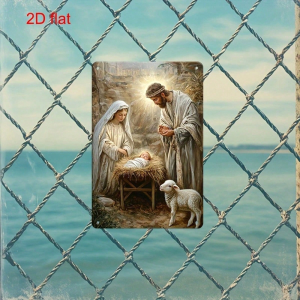 CIFbuy 复古金属圣诞马槽壁饰 7.9×11.8英寸，圣诞挂饰牌（TikTok, temu 自提物流）-2