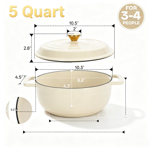铸铁 5QT 烹饪锅具 陶瓷白 含两个硅胶手套 珐琅锅-9