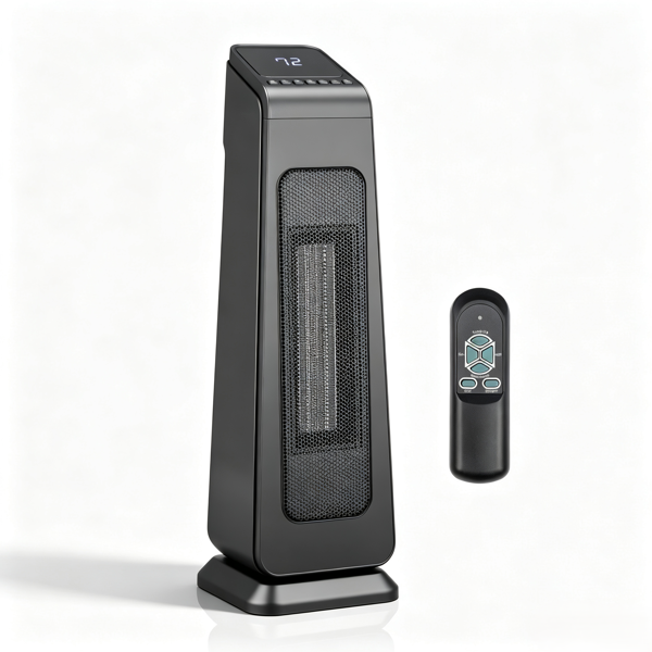 美规 HT1023 120V 1500W 取暖器 黑色 塑料 23寸塔式/PTC/配遥控 三档加热/可调温/定时/摇头-2