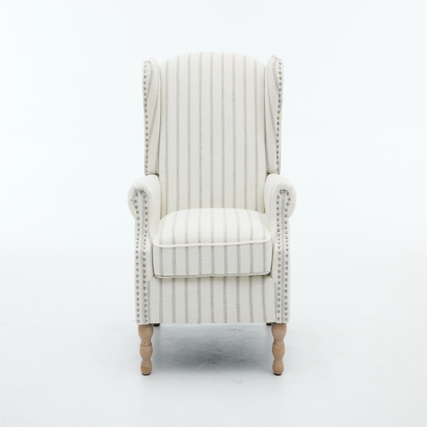 Modern Accent Chair with Retro Wood Legs, Comfy Upholstered Armchair, Floral Design Single Sofa Chair for Living Room Bedroom Office - Stripe-11