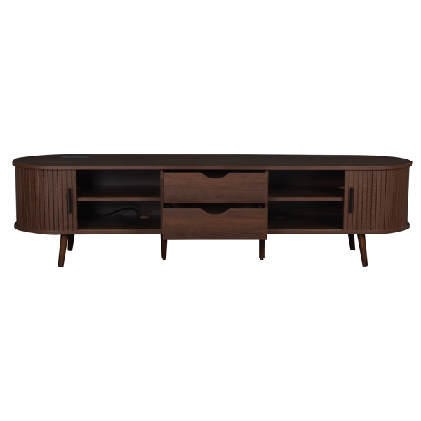 70 Inch Mid Century Modern TV Stand, TV Stand for 80 Inch TV, TV Stand with Tambour Doors, Drawers and Power Outlet, TV Consoles for Living Room, Bedroom-11