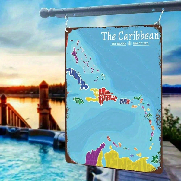 CIFbuy 复古加勒比海岛地图金属壁饰，热带旅行海报艺术（TikTok, temu 自提物流）-6
