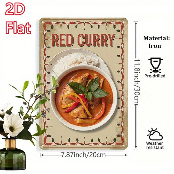 CIFbuy 2D 复古泰式红咖喱鸡肉金属墙饰，乡村风味铁艺招牌（TikTok, temu 自提物流）-4
