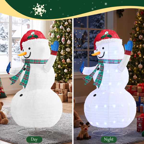 4ft  白色 格纹围巾伸缩雪人 蒙布 90L 白灯  伸缩款 圣诞灯饰雪人 4.5V 3.6W 美规-6