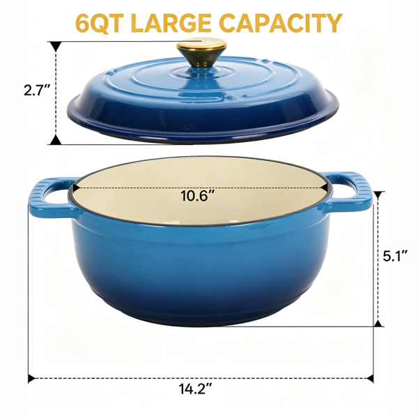 铸铁 7.5QT 烹饪锅具 渐变蓝 含两个硅胶手套 珐琅锅-6