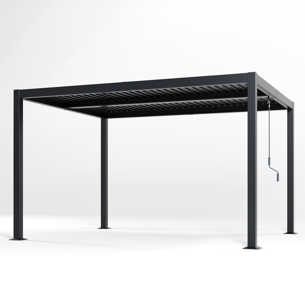 10' x 12'现代风格凉亭，带可调节百叶窗，适用于户外顶棚、花园，组装简便，经久耐用，炭灰色-2
