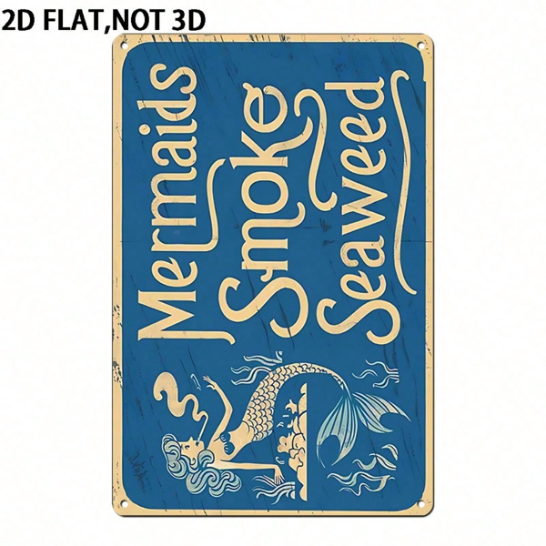 CIFbuy 1个2D平面复古美人鱼铁皮招牌，非3D款，烟熏海藻墙饰，8x12英寸（TikTok, temu 自提物流）-3